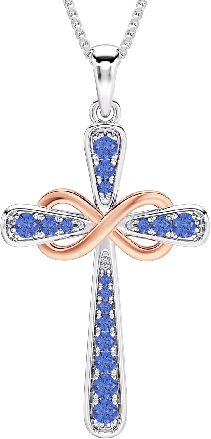 YL 925 Sterling Silver Cross Necklace with Halo Infinity Pendant