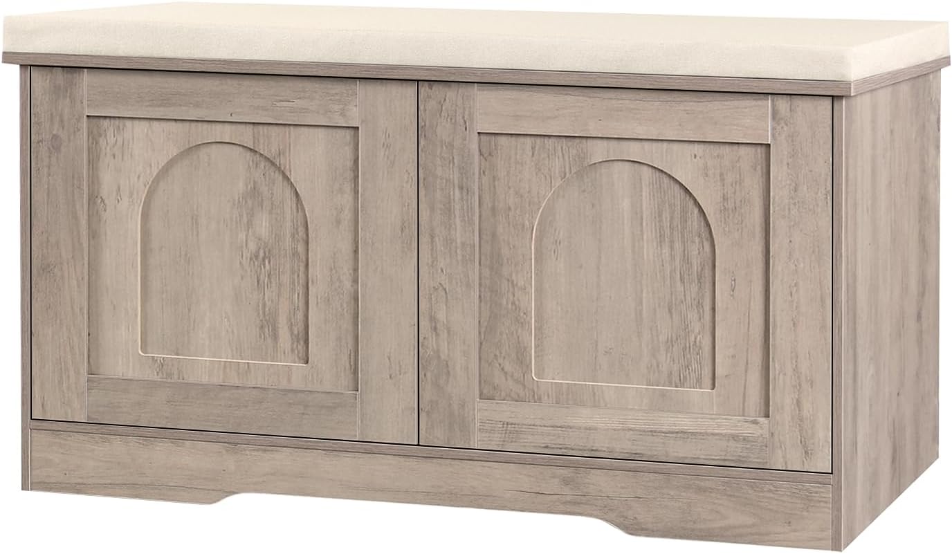 DINZI LVJ Shoe Bench with Doors and Cushion for Entryway Storage