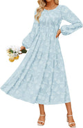Boho Floral Midi Dress - Flowy Long Sleeve Crewneck for Fall
