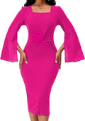 Peplum Pencil Dress for Women - Long Sleeve Vintage Workwear