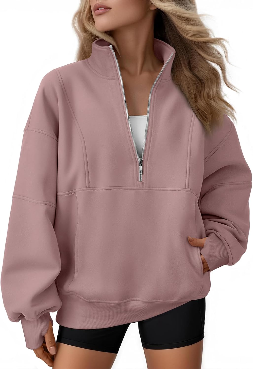 AUTOMET Womens Quarter Zip Oversized Sweatshirts for Comfort