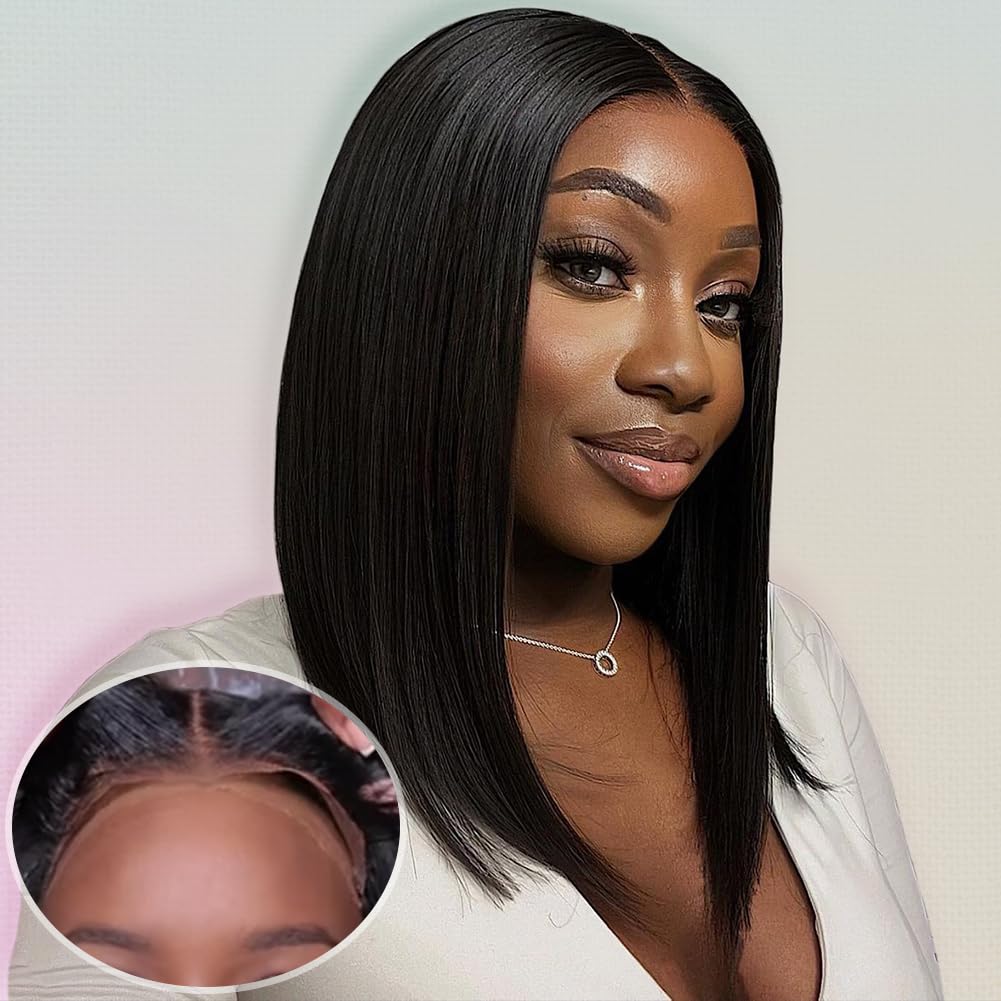 Flady 14 inch Glueless Bob Wig Human Hair for Beginners Women