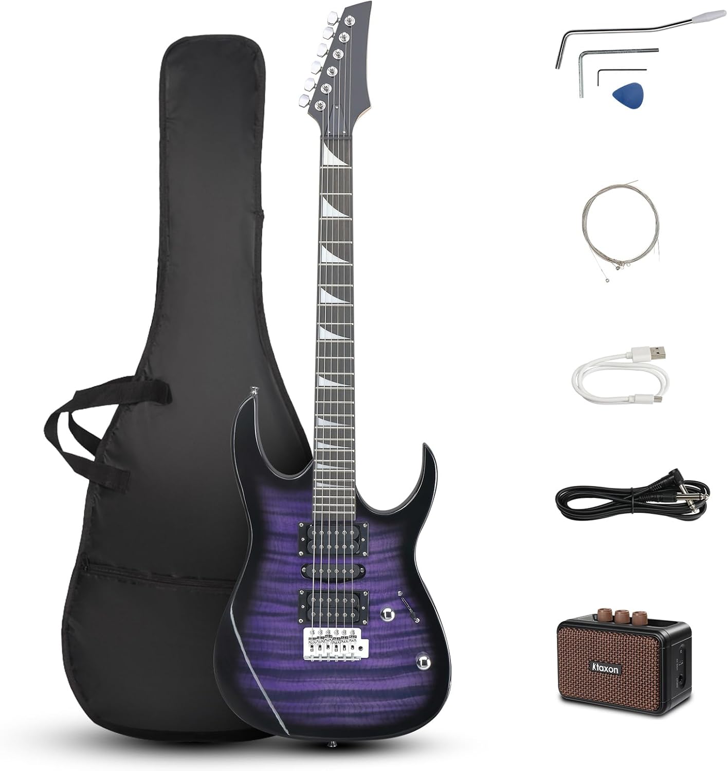 Ktaxon 39in Electric Guitar Starter Kit with 5W Amp - Tiger Purple