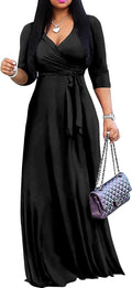Women Plus Size Long Maxi Wrap Dress V-Neck 3/4 Sleeve - Flattering it