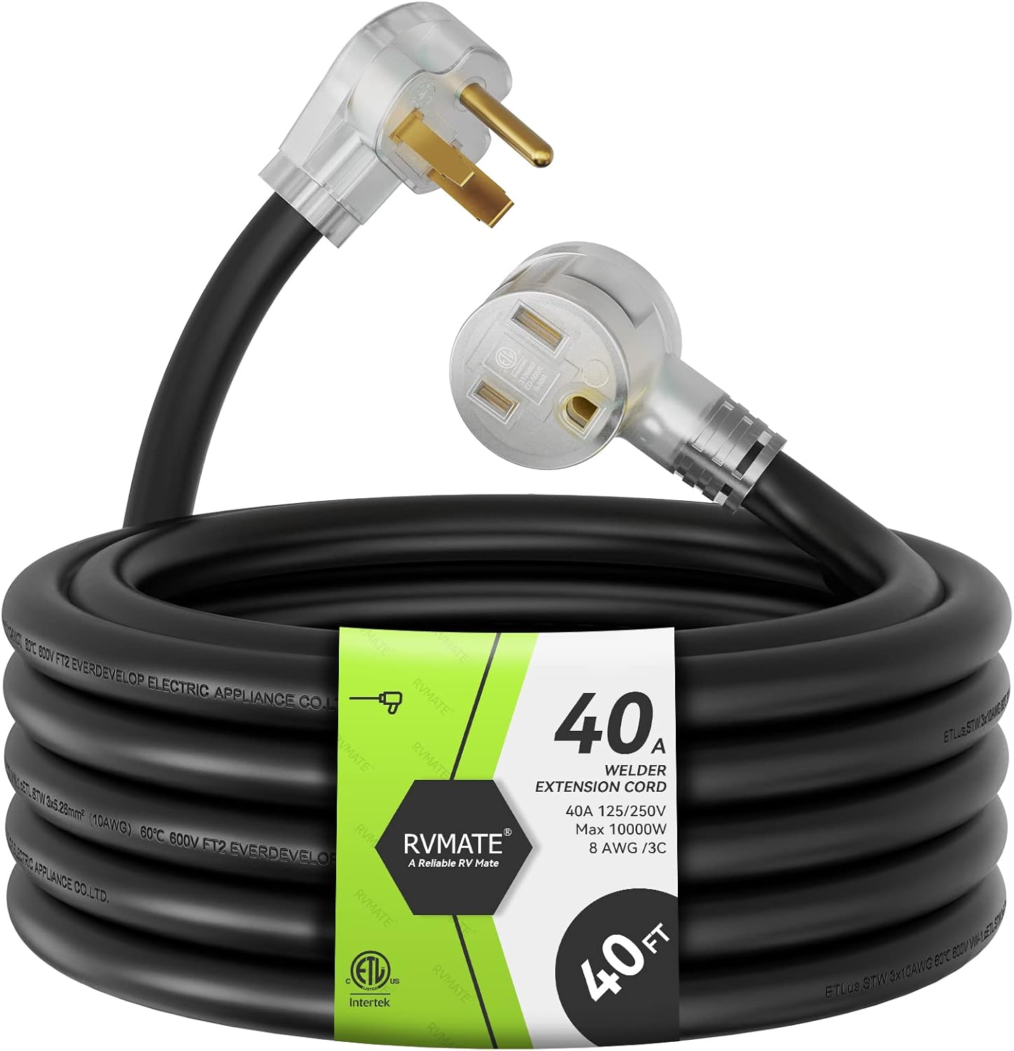 RVMATE 250V 40 Feet Welder Extension Cord for Heavy Duty Use