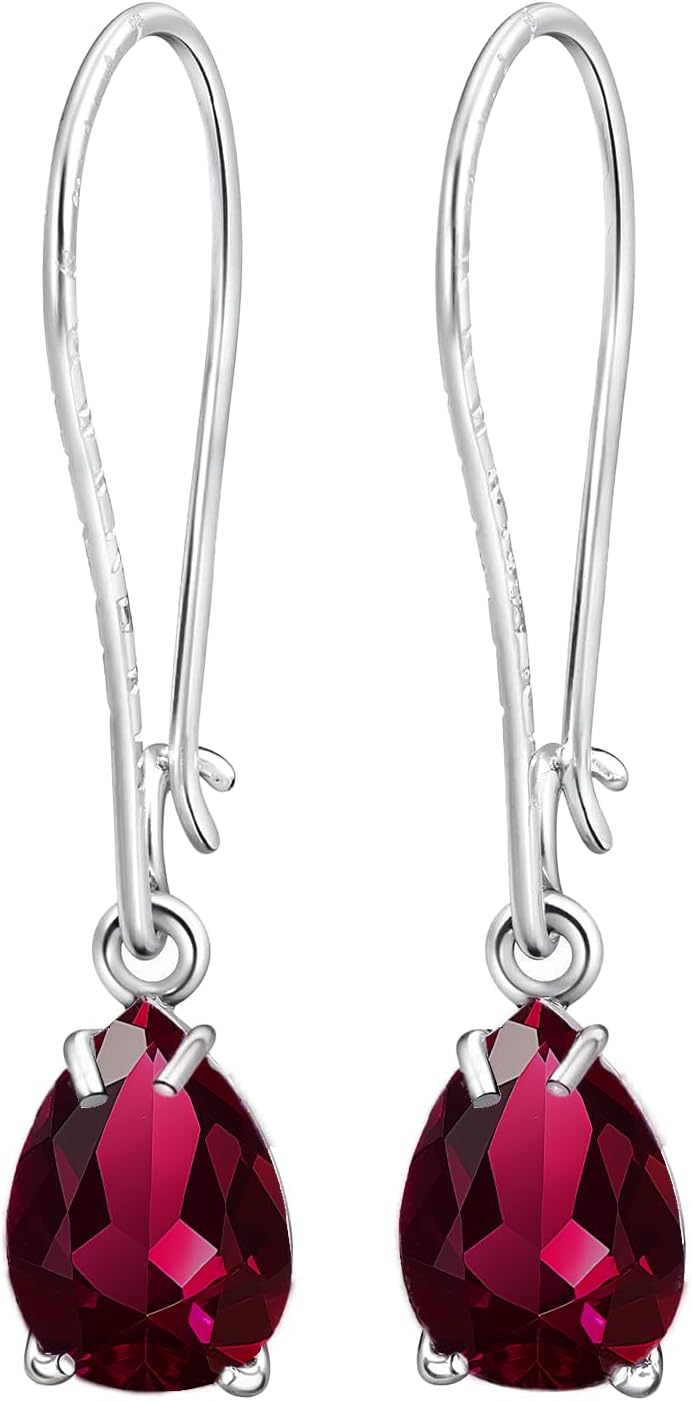 925 Sterling Silver Gemstone Earrings with Ruby Teardrop Design