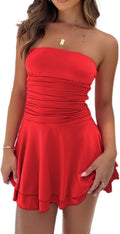 Women Strapless Ruched Tube Mini Dress - Ruffle Tiered Silhouette