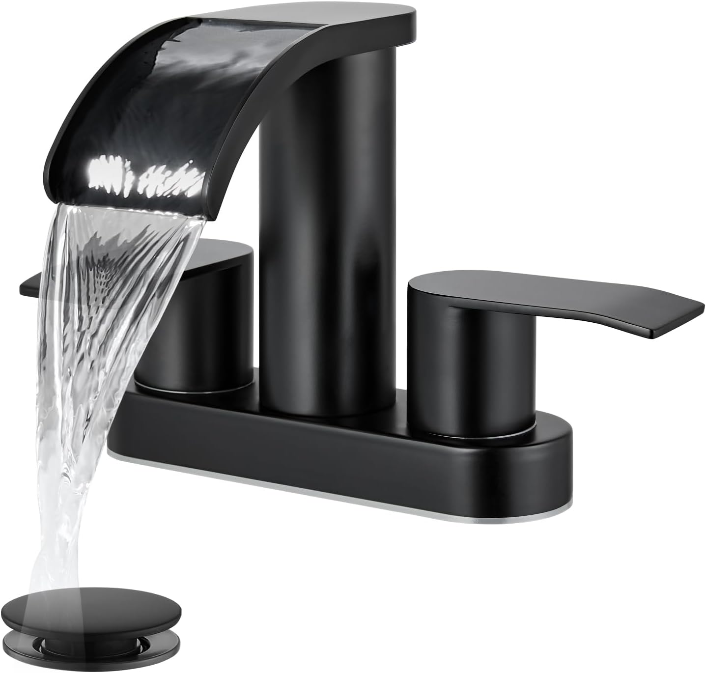 Matte Black Waterfall Bathroom Sink Faucet 2 Handle Deck Mount
