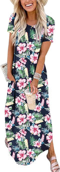 Womens Summer Maxi Dress Short Sleeve Casual Loose Long T Shirt