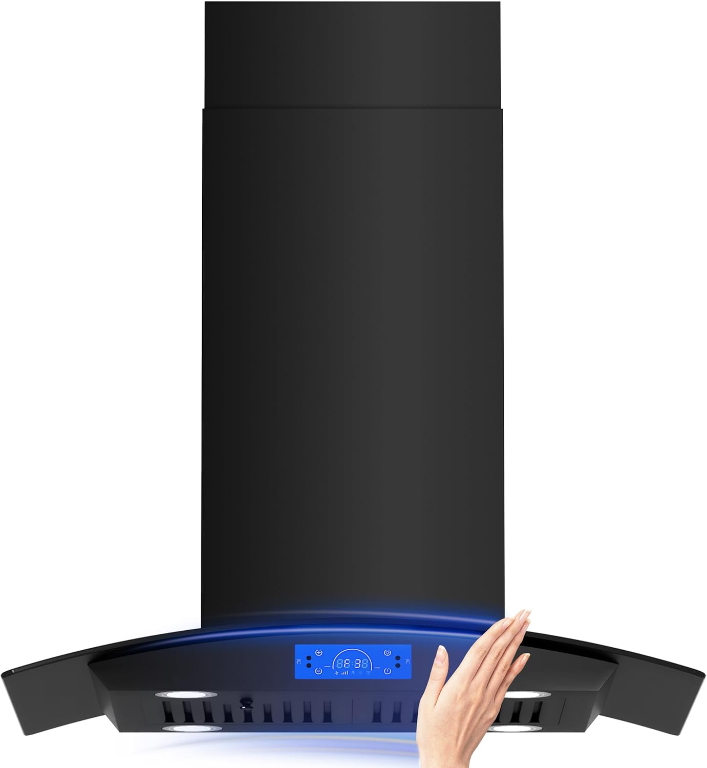 FIREGAS Black Island Range Hood 30 Inch with 700 CFM Power
