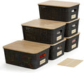 Small Plastic Storage Bins with Bamboo Lids 5.2qt - Stackable