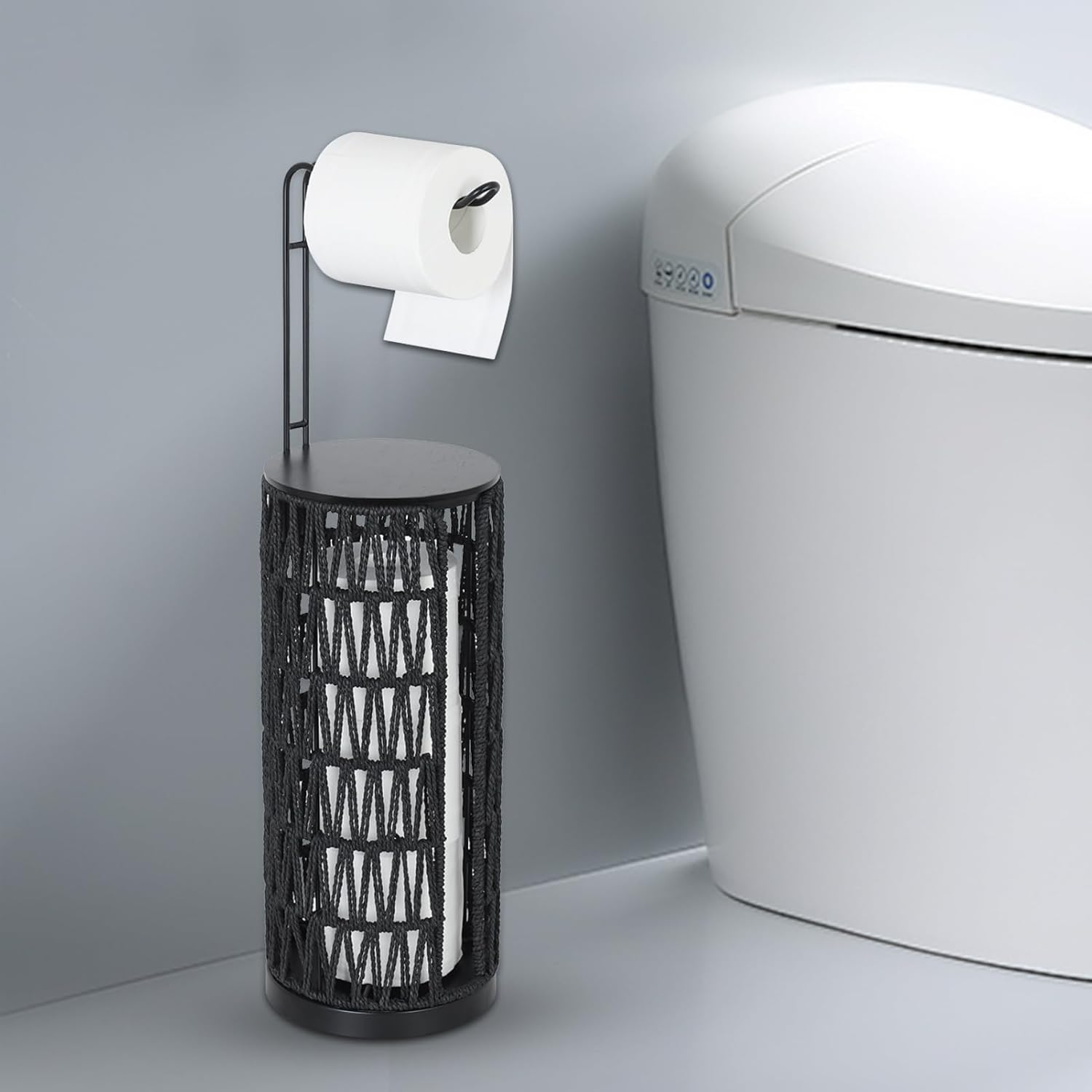 Black Freestanding Toilet Paper Holder for Stylish Storage
