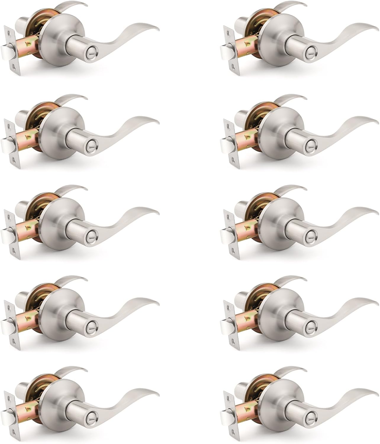 Mengico Satin Nickel Privacy Door Lever for Bedroom and Bathroom