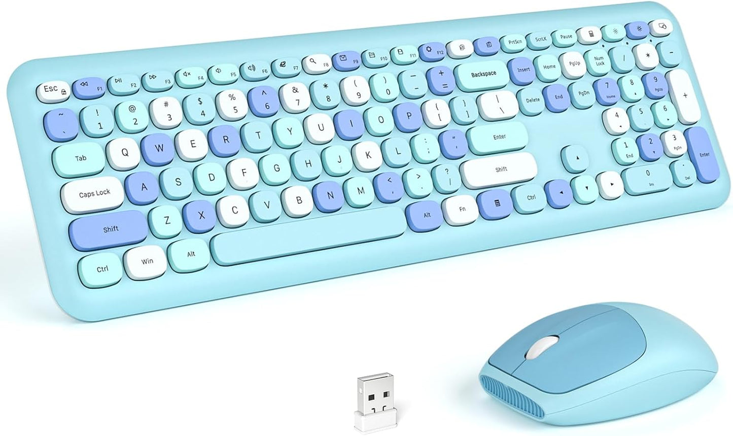 KNOWSQT Wireless Keyboard and Mouse Combo for Colorful Desktop