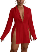 LYANER Women's Sexy V Neck Long Sleeve Button Down Shirt Dress
