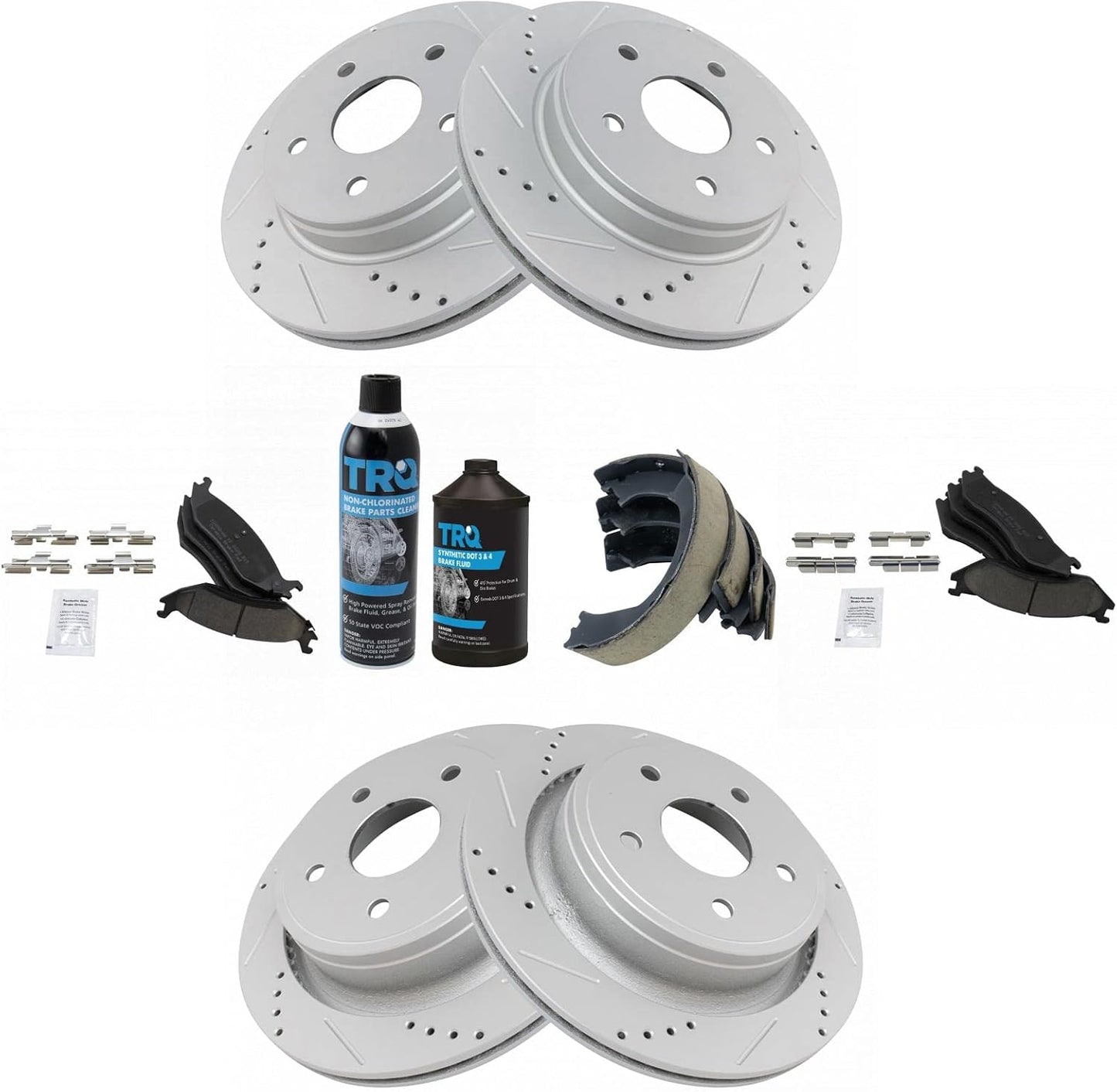 TRQ Front and Rear Ceramic Brake Pad Performance Rotor Kit