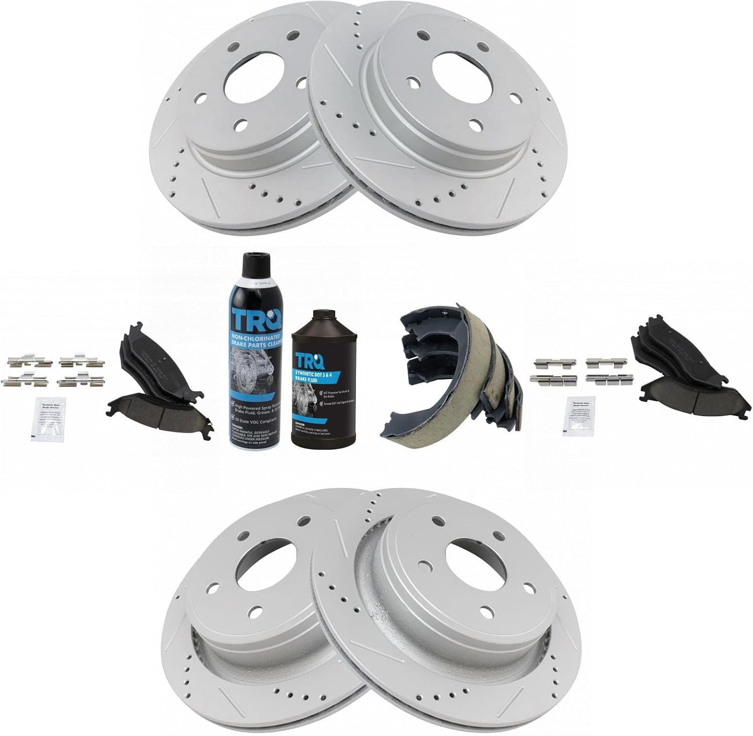 TRQ Front and Rear Ceramic Brake Pad Performance Rotor Kit