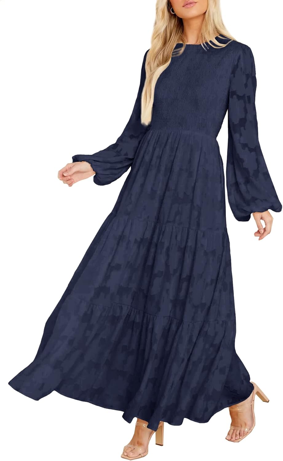 Elegant Floral Long Sleeve Maxi Dress with Pockets for Women