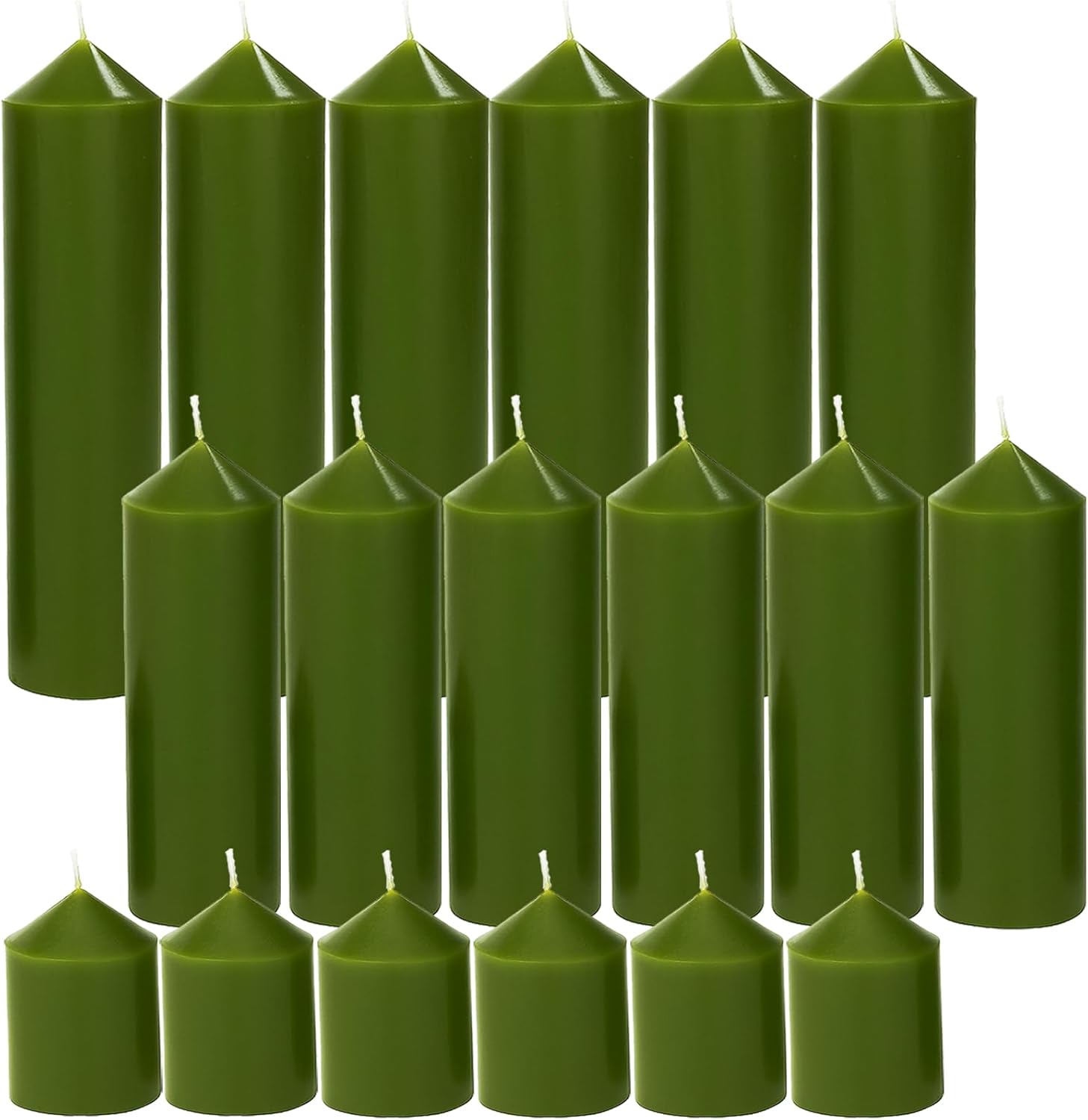 18 Pcs Green Pillar Candles Bulk Set for Events and Weddings