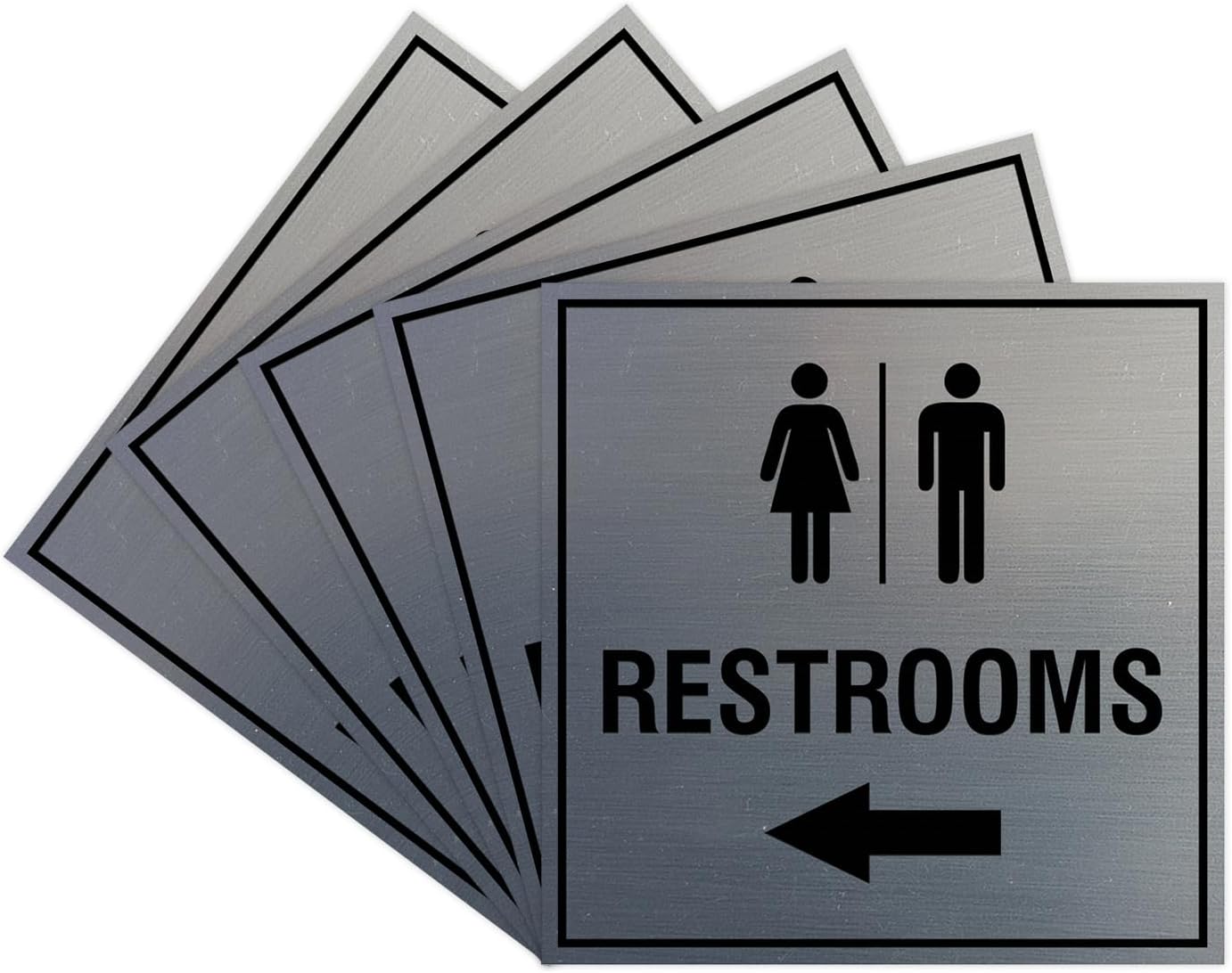Square Restrooms Left Arrow Sign with Adhesive Tape - 5 Pack