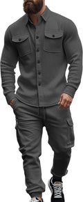 Men's Fleece Cargo Jacket Tracksuit Set - Warm, Functional Style