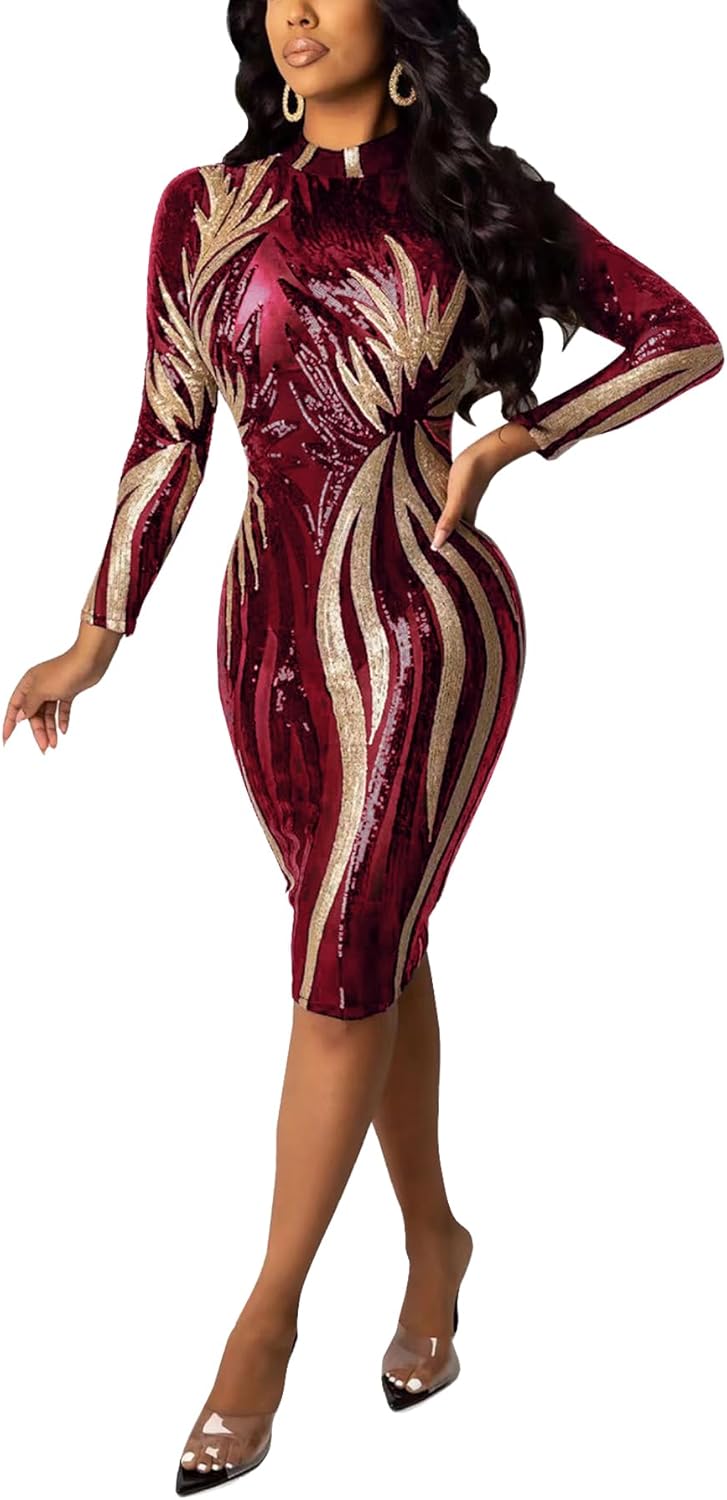 Sexy Elegant Sequins Mesh Bodycon Mini Dress for Parties