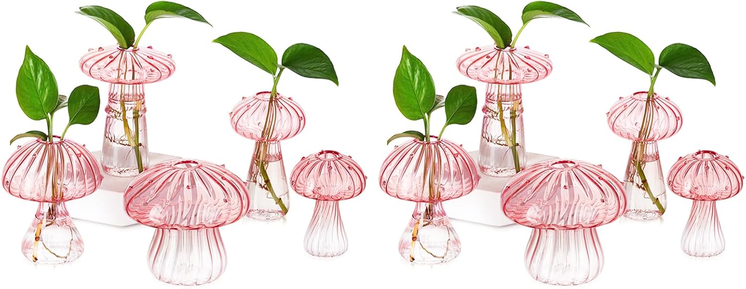 Hewory Mushroom Jars for Plants - Unique Glass Vases for Decor