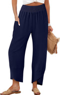 Women's High Waisted Baggy Linen Pants Wide Leg - Casual Ankle