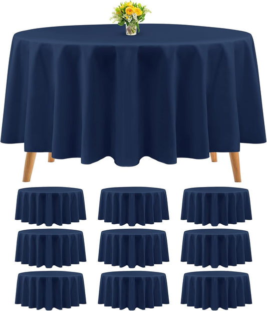 10 Packs Premium Navy Blue Round Tablecloths for Events & Parties
