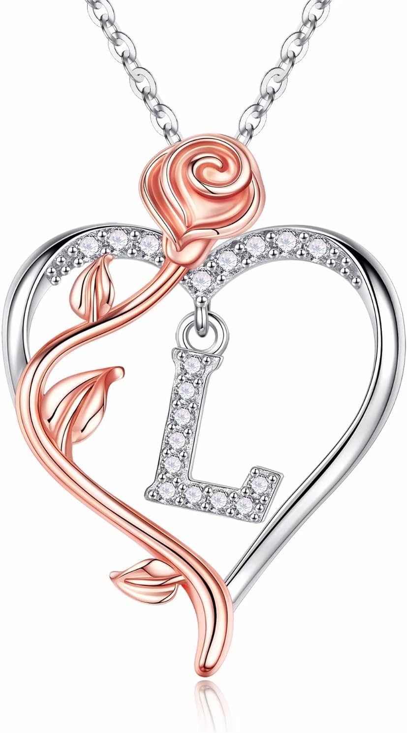 Iefil Rose Heart Necklace - 925 Sterling Silver Jewelry Gift