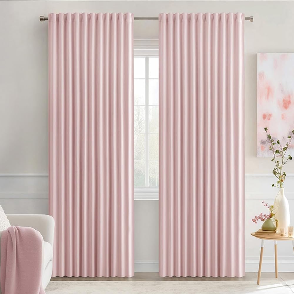 MIULEE Baby Pink Back Tab Blackout Curtains for Stylish Privacy