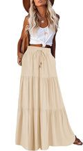 Women's Summer Boho Maxi Skirt A-Line Flowy Ruffle Tiered High Waist