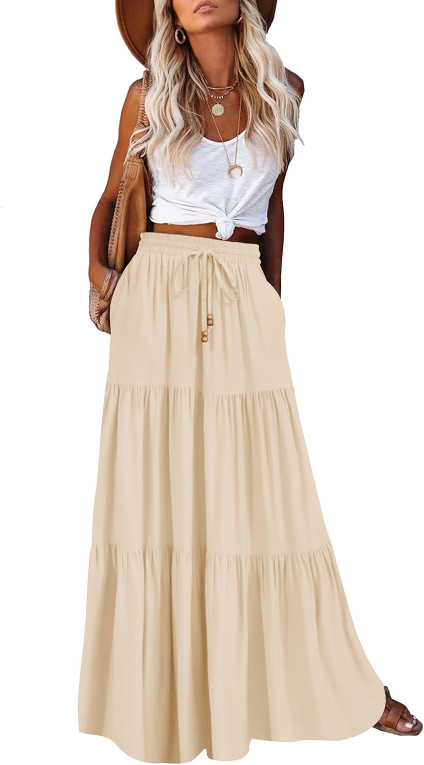 HAEOF Women's Summer Boho Maxi Skirt with Pockets for Style