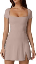 Womens Square Neck Tennis Dress with Built-In Shorts - Alosoft Fit