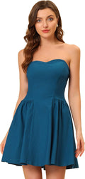 Allegra K Strapless Party Dress Sweetheart Neck Mini