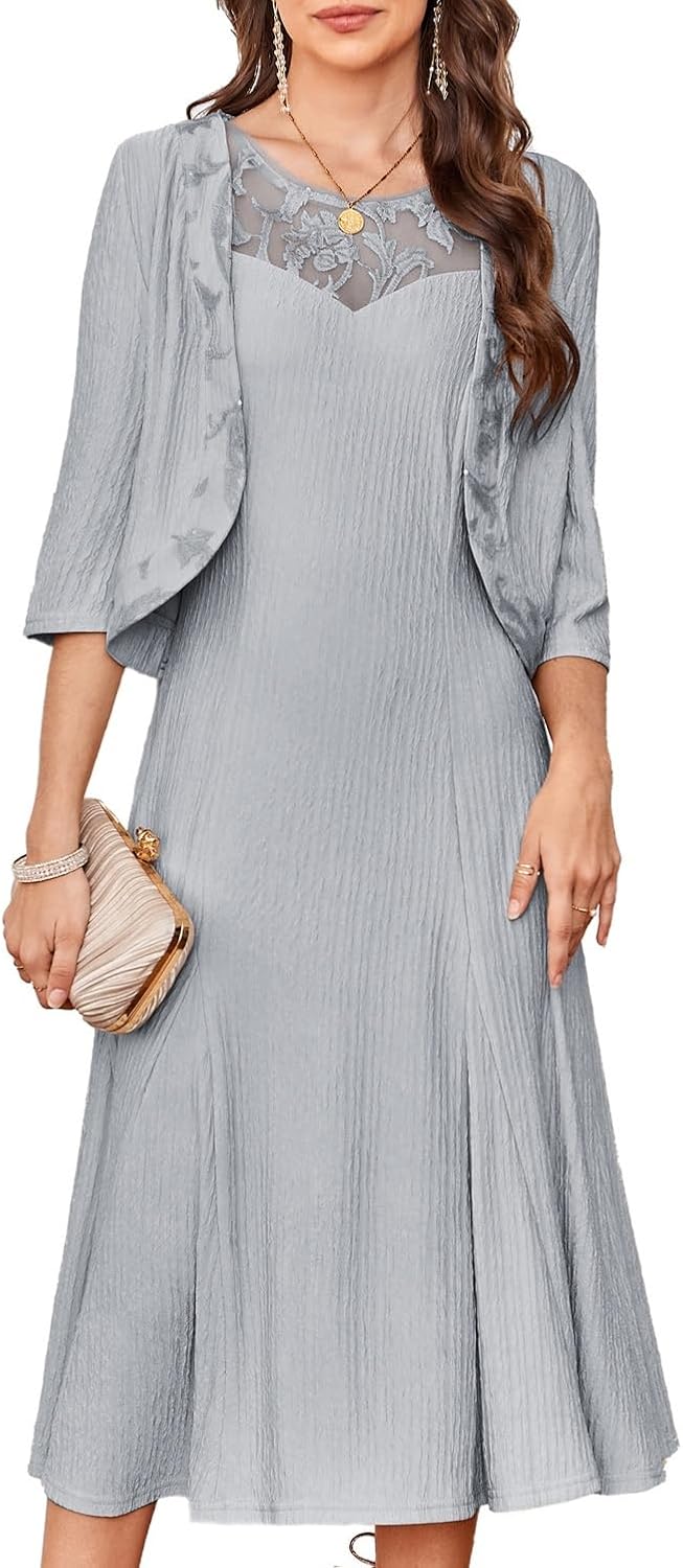 Stunning Lace Sequins Midi Dress with Jacket for Special Occasions