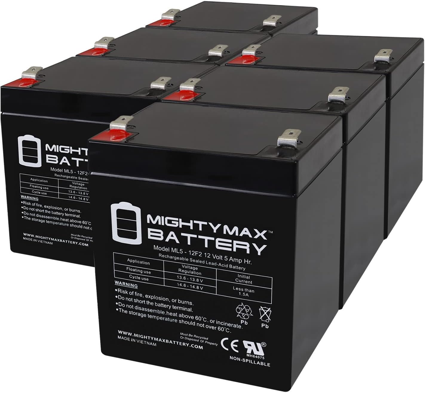 Mighty Max Battery ML5-12F2 12V 5AH Rechargeable SLA Battery Pack