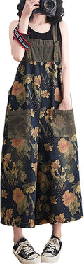 Women's Loose Adjustable Straps Print Baggy Denim Overalls