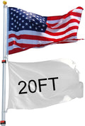 20ft Telescoping Flag Pole Kit with 3x5 ft Flag - Adjustable Height
