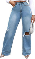 Women's High Waisted Wide Leg Ripped Jeans - Baggy Stretch Fit