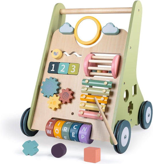Wooden Baby Walker with Wheels for Boys 6-12 Months Fun Toy
