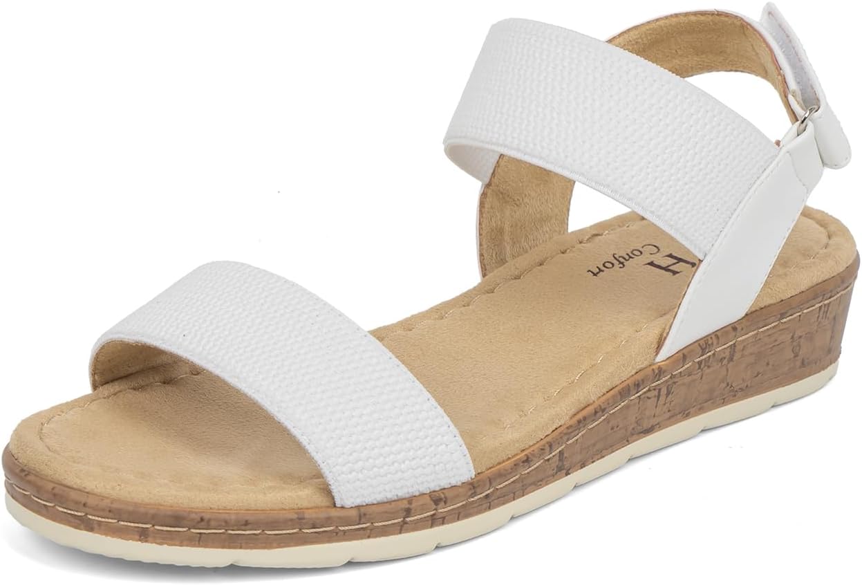 VJH confort Womens Flat Sandals Open Toe Elastic Ankle Strap