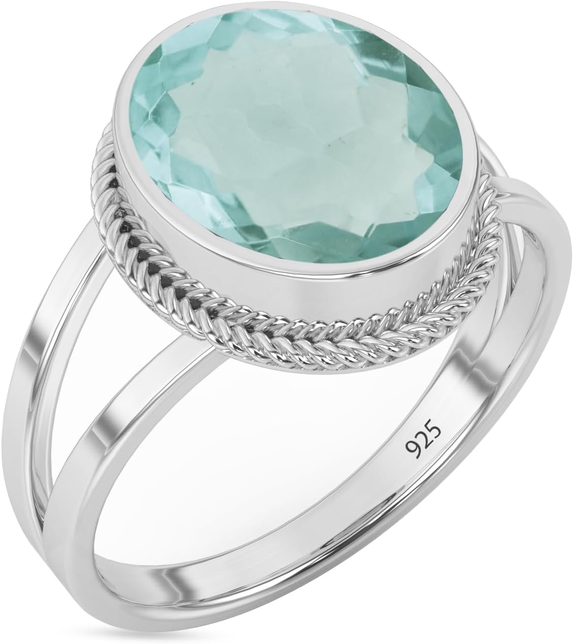 Sterling Silver 925 Ring with Aquamarine Gemstone for Women