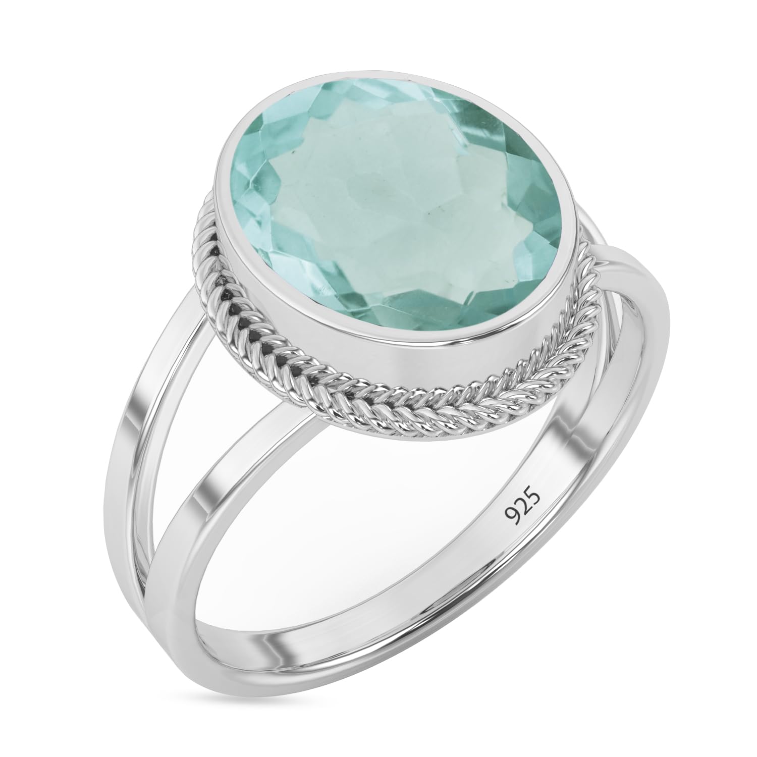 Sterling Silver 925 Ring with Aquamarine Gemstone for Women