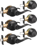 3 Pack Exterior Door Lever Lockset with Deadbolt - Matte Black