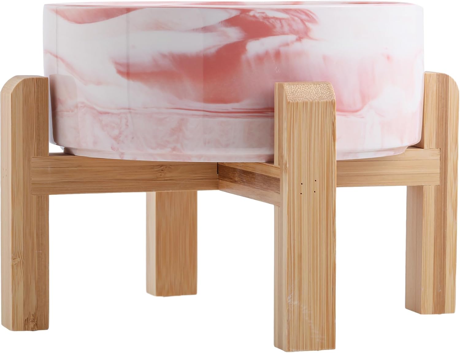 Elevated Dog Bowl Ceramic with Wood Stand for Large Breeds