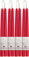 Bluecorn Beeswax Red Taper Candles 12 in 8-Pack - Long Burn, Dripless
