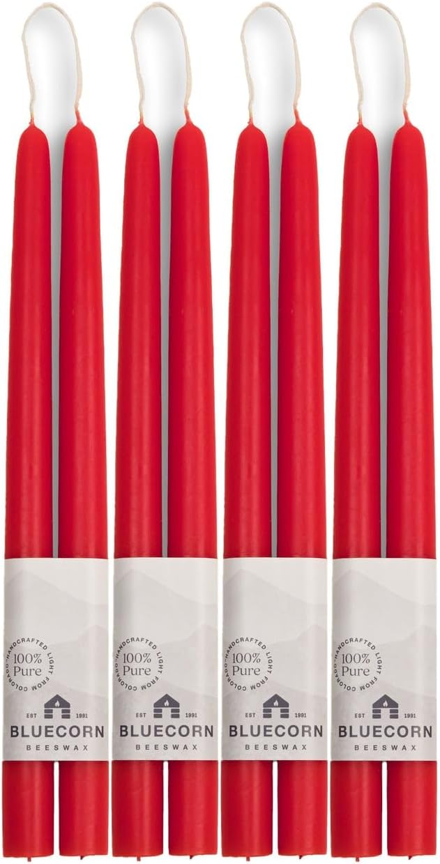 100% Pure Beeswax Taper Candles - Handmade Red 12 Inch Tapers