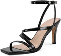 Strappy Heels for Women Black Ankle Heeled Sandals - 8.5cm Elegance