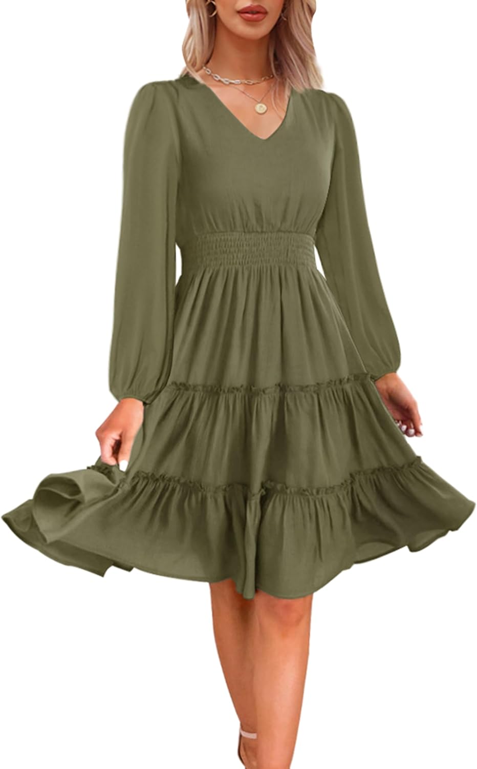 Zattcas Women 2025 Spring Summer Dress V Neck Casual Flowy